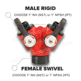Aluminum Wye Valve 1" Female Inlet x 1" Male Outlets
